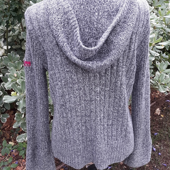 DKNY Cable Knit 1/2 Zip Hooded Sweater size LP - Picture 5 of 7